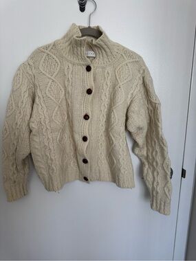 Cream Cable-Knit Button Cardigan Sweater
